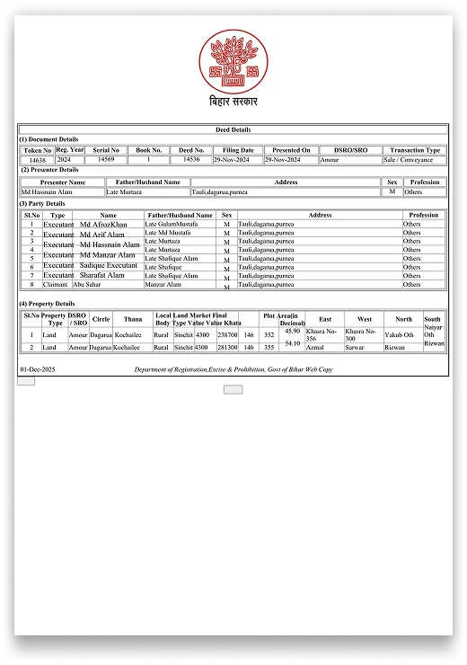 Bihar Deed Details