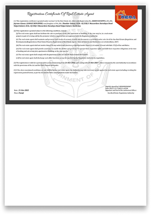 Goa RERA Certificate