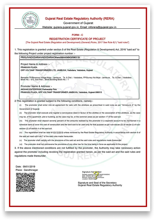 Gujarat RERA Certificate