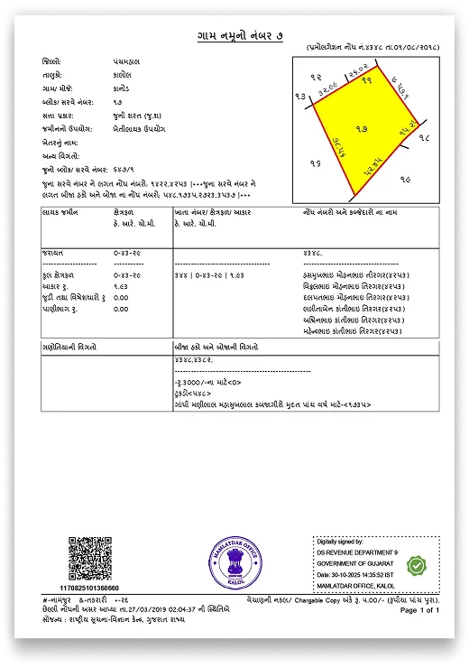 Gujarat 7/12 Utara(ROR)