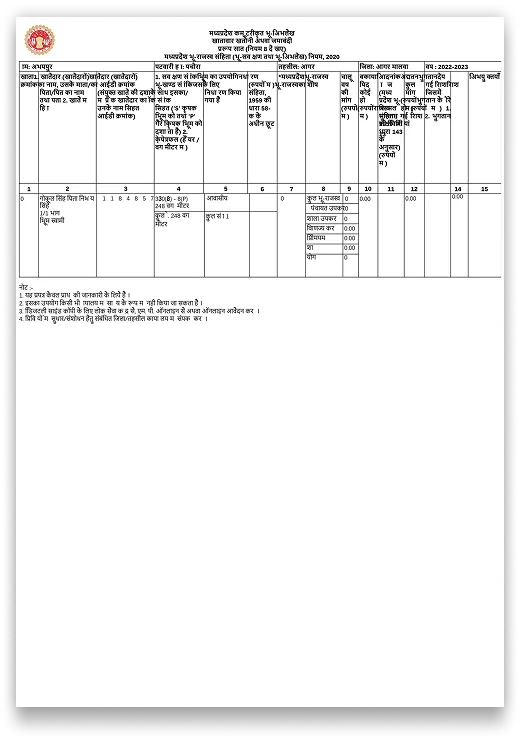 Madhya Pradesh Khatooni Copy