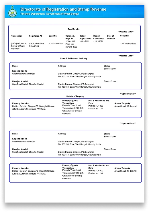 West Bengal Deed Report