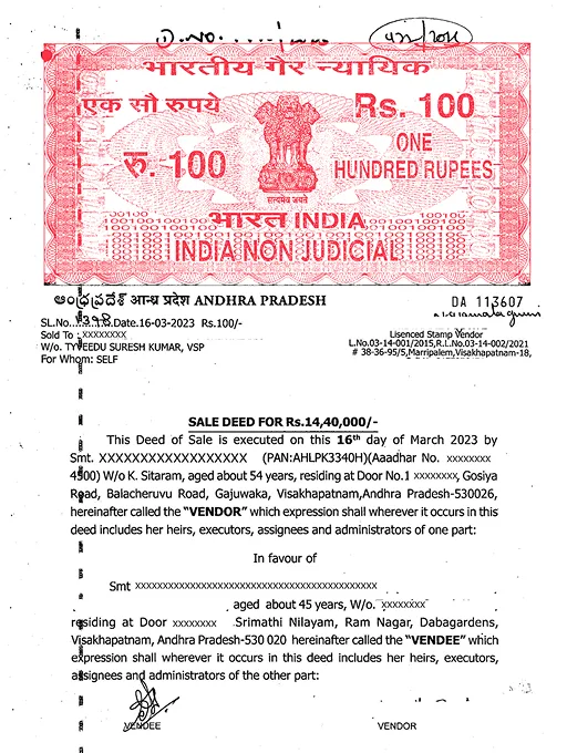 Andhra Pradesh Sale Deed/Mother Deed/Link Documents