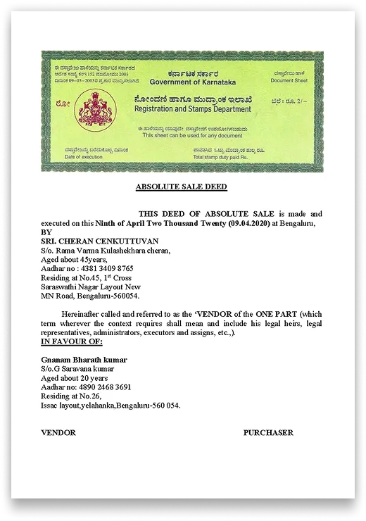Karnataka Sale Deed