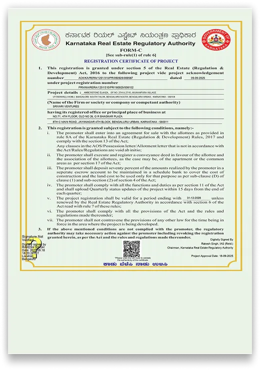 Karnataka RERA Certificate