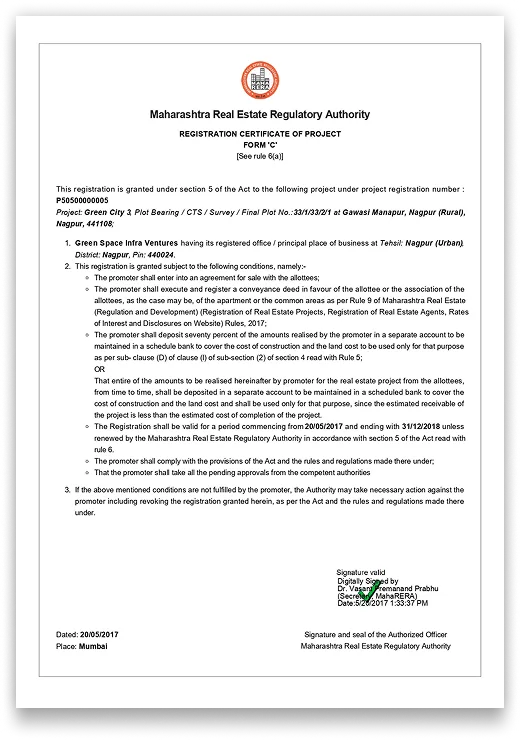 Maharashtra Rera Certificate