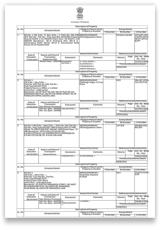 Pondicherry Encumbrance Certificate (E.C)
