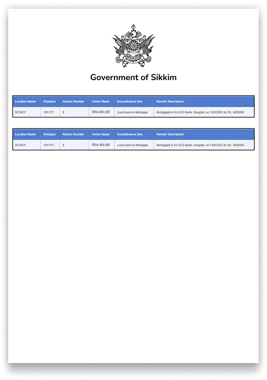 Sikkim Encumbrance Certificate