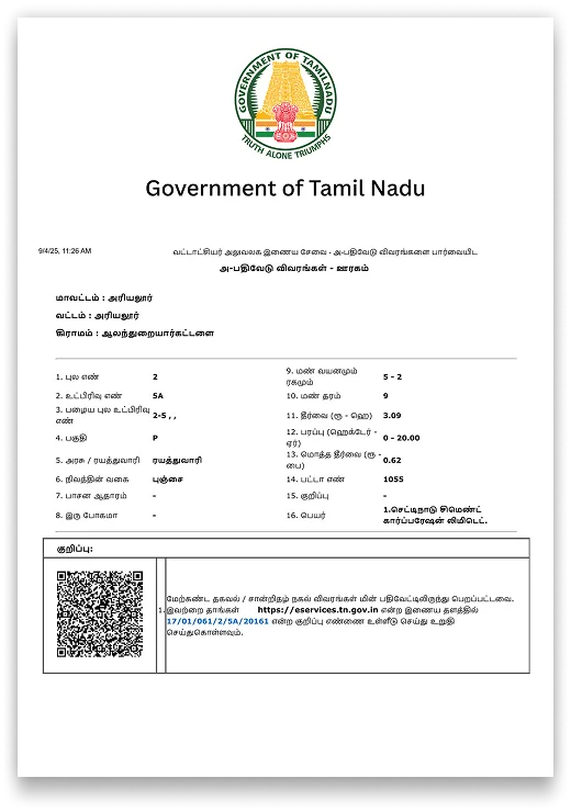 Tamil Nadu Land Record/Register Extract