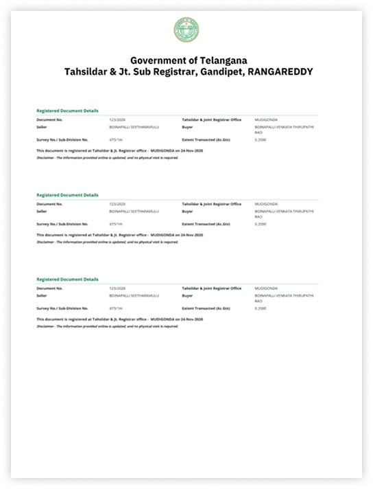 TG Registered Document Details