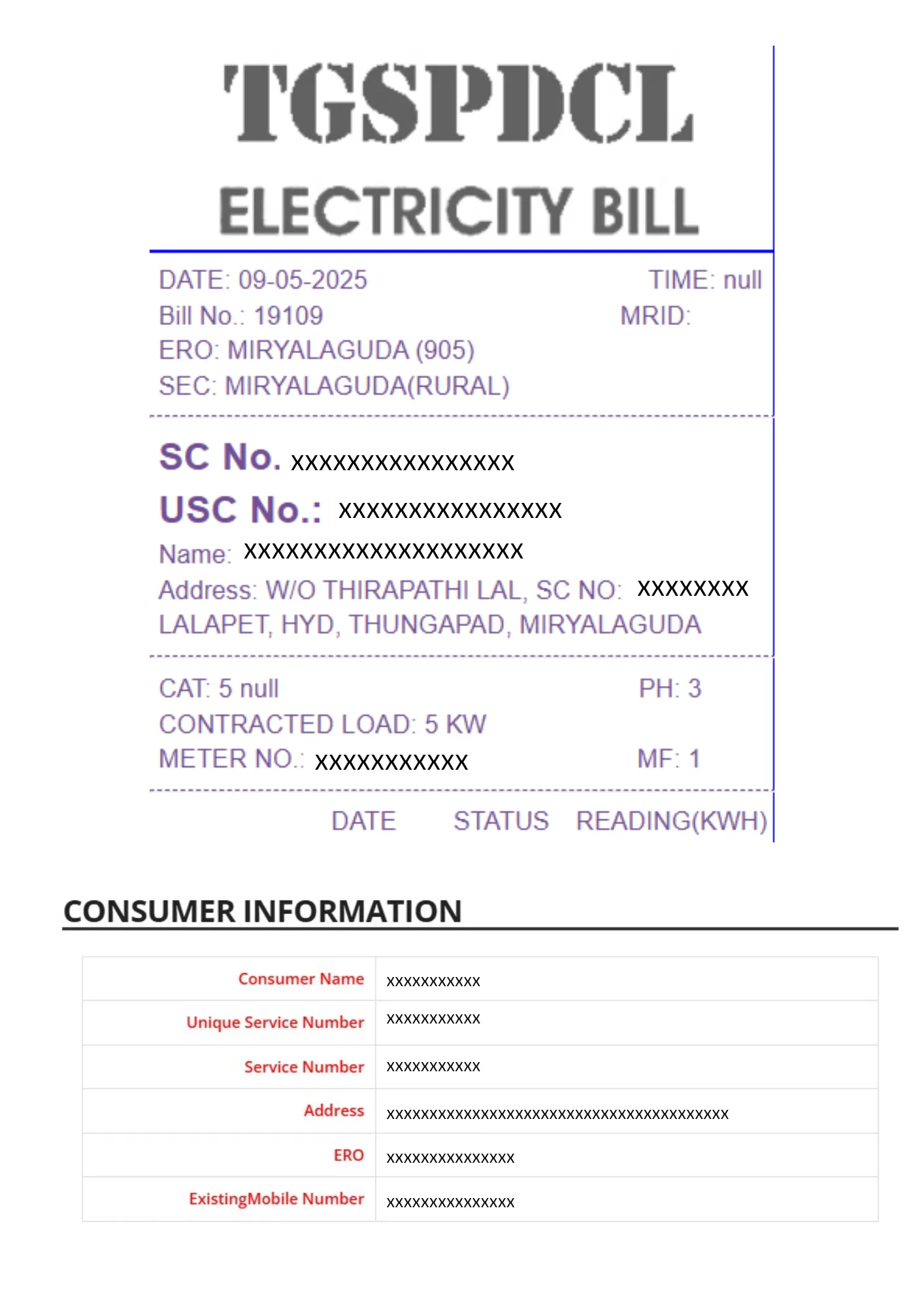 Telangana Electricity Bill Details