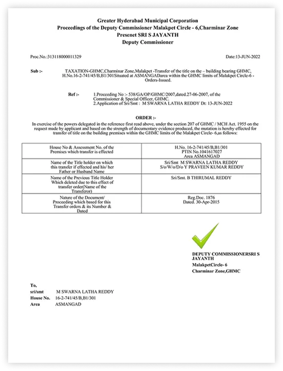 Telangana Mutation(Khata) Certificate