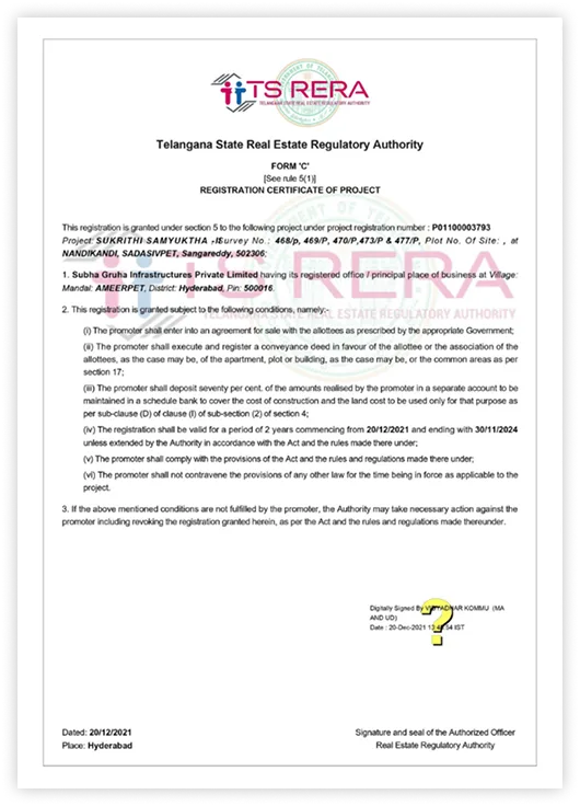Telangana RERA Certificate