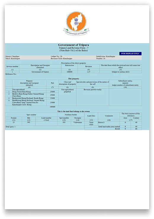Tripura Land Revenue Form - 7
